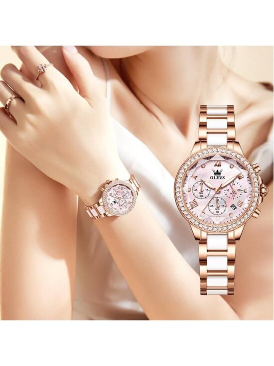 Olevs Women\'s Pink Skeleton Diamond Rose Gold Automatic Elegant Luxury Watch main image 4